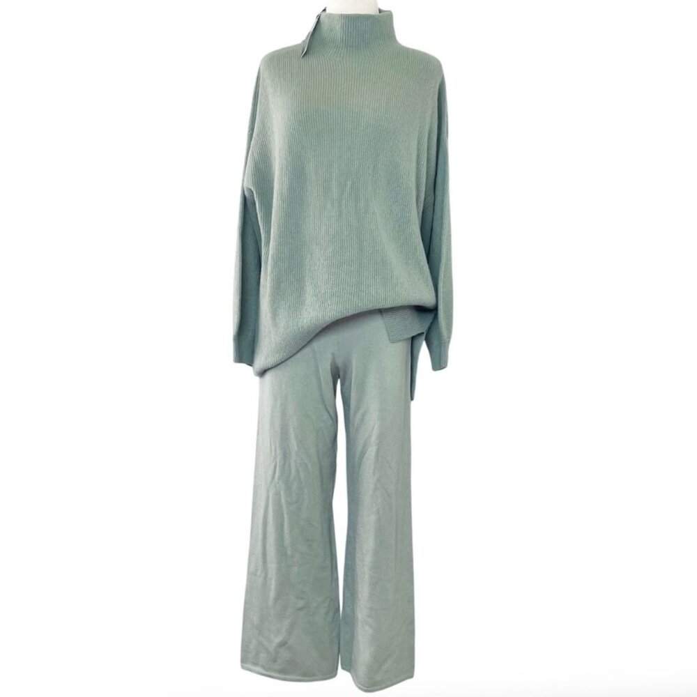 NEW Alice + Olivia Caprice Drop Shoulder Tunic Sweater Wide Leg Knit Pants Sage